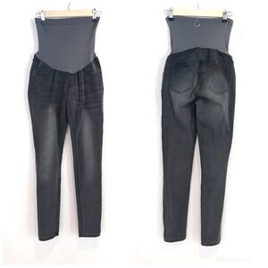 Gray Maternity Skinny Jeans Full Panel‎ Distressed Tapered Stretch XS X-Small